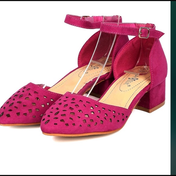 🆑 Fuchsia Faux Suede D’Orsay Low Heeled Pumps NIB - Picture 2 of 10